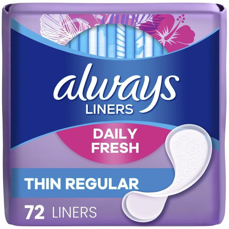 Daily Fresh Thin Panty Liners, Regular Absorbency, Unscented, 72 Count