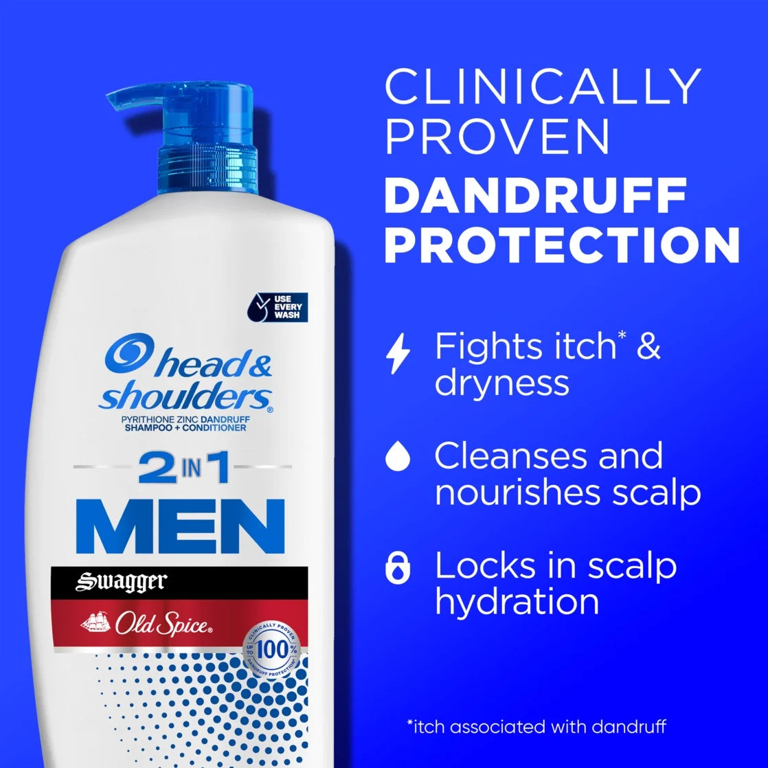 Head and Shoulders Men 2 in 1 Dandruff Shampoo and Conditioner, Old Spice Swagger, 28.2 Fl Oz