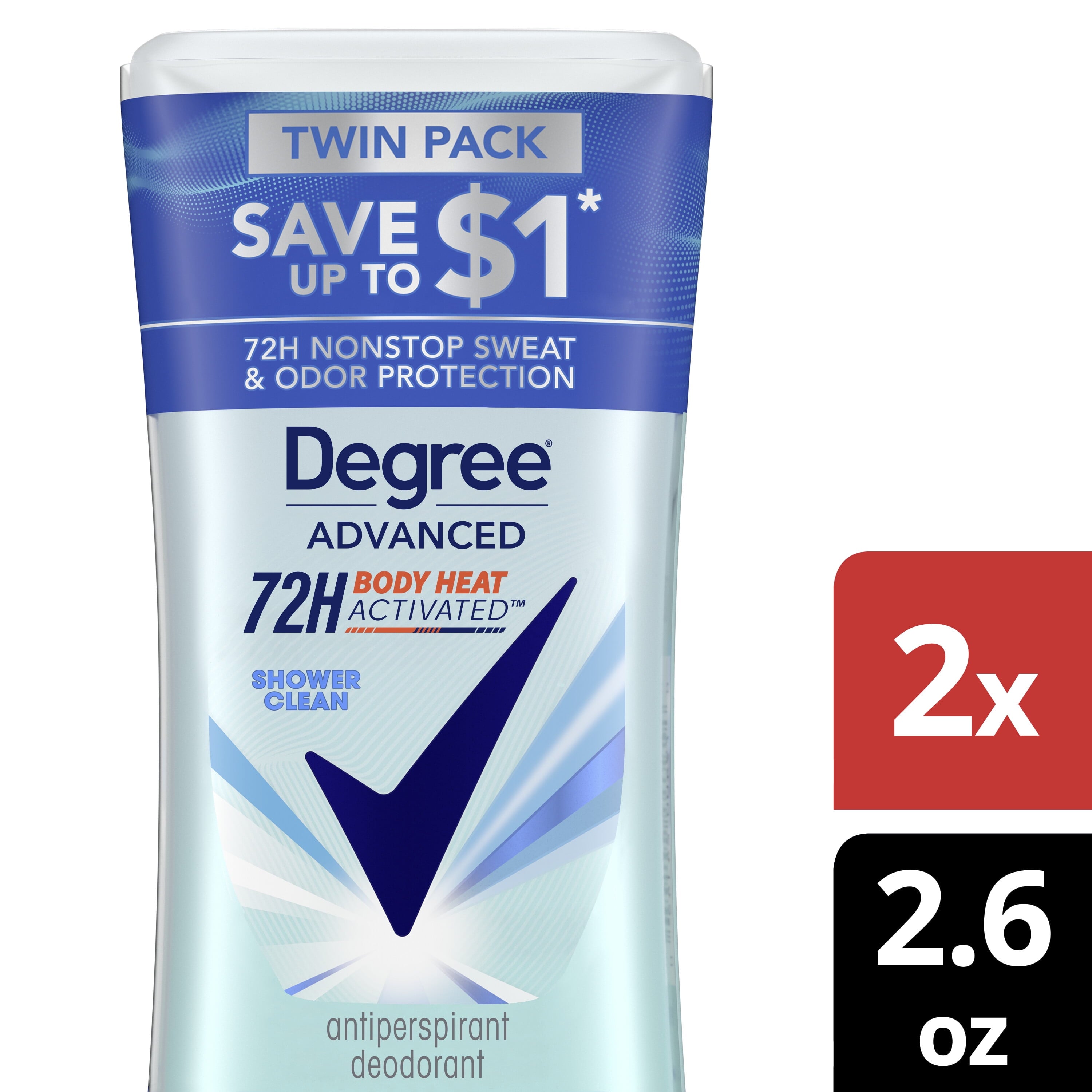Advanced Women'S Antiperspirant Deodorant Stick Twin Pack Shower Clean, 2.6 Oz