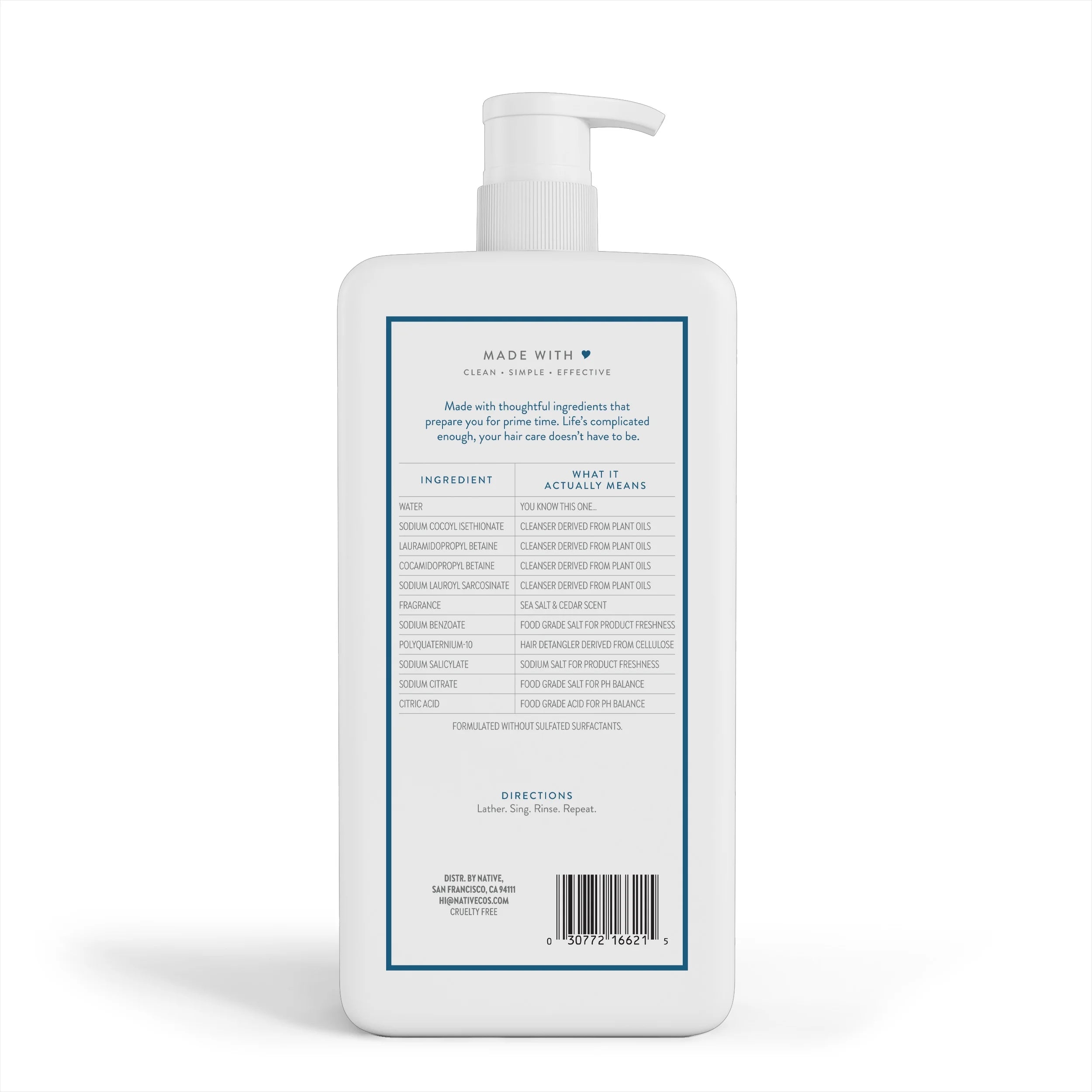 Native 2 in 1 Shampoo and Conditioner, Sea Salt and Cedar, Sulfate Free, 36 Fl Oz