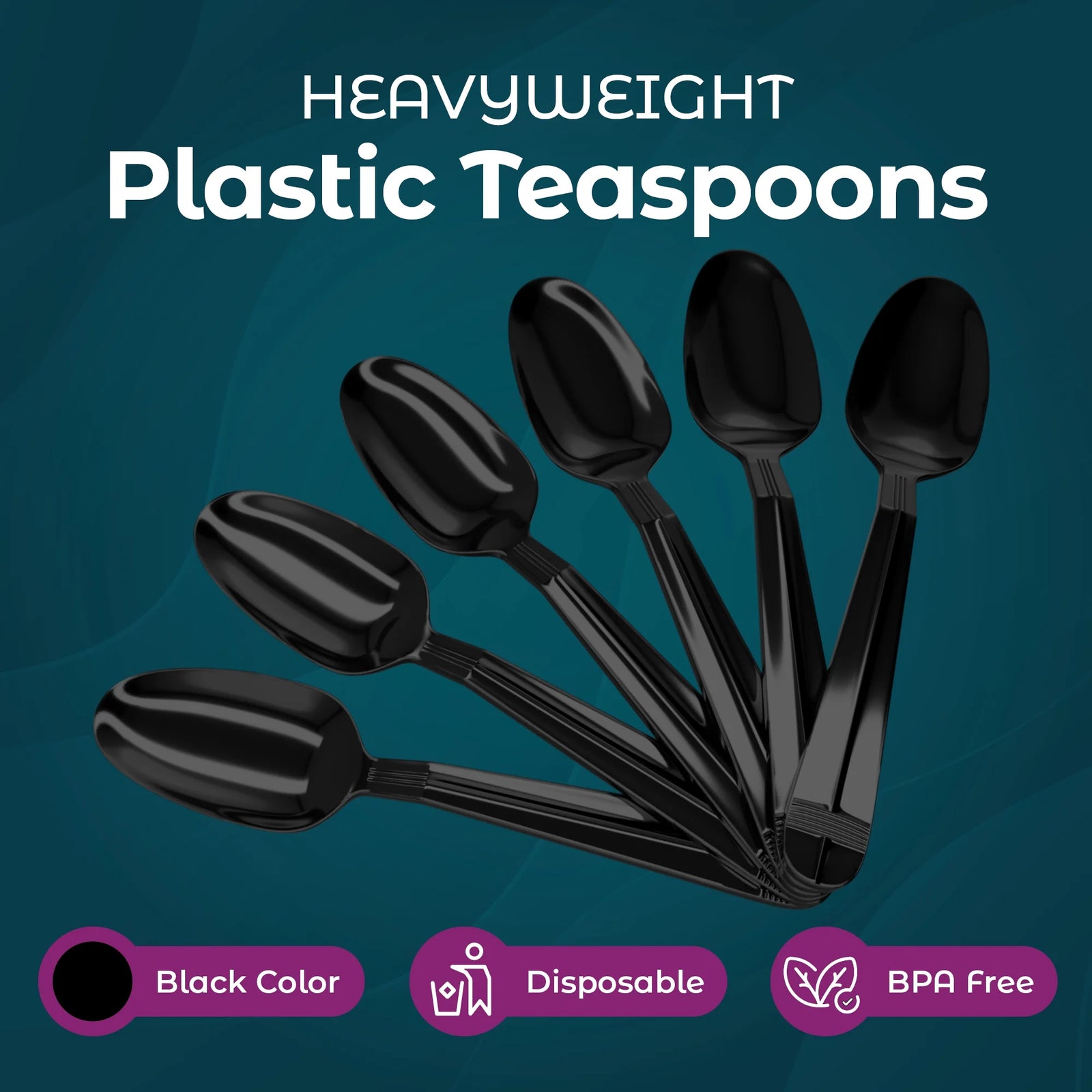 Black Plastic Spoons Heavy Duty - 500 Pack Disposable Tea Spoons - Plastic Cutle