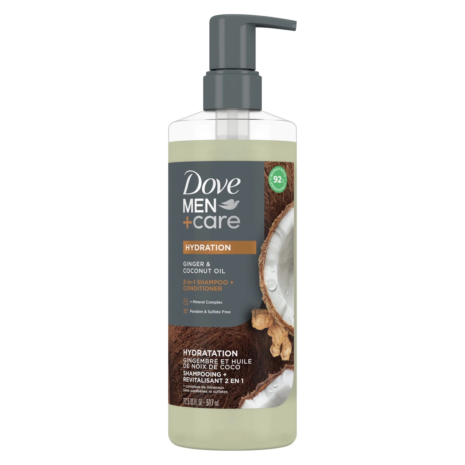 2-In-1 Shampoo + Conditioner for Men Ginger & Coconut Oil, 17.5 Oz