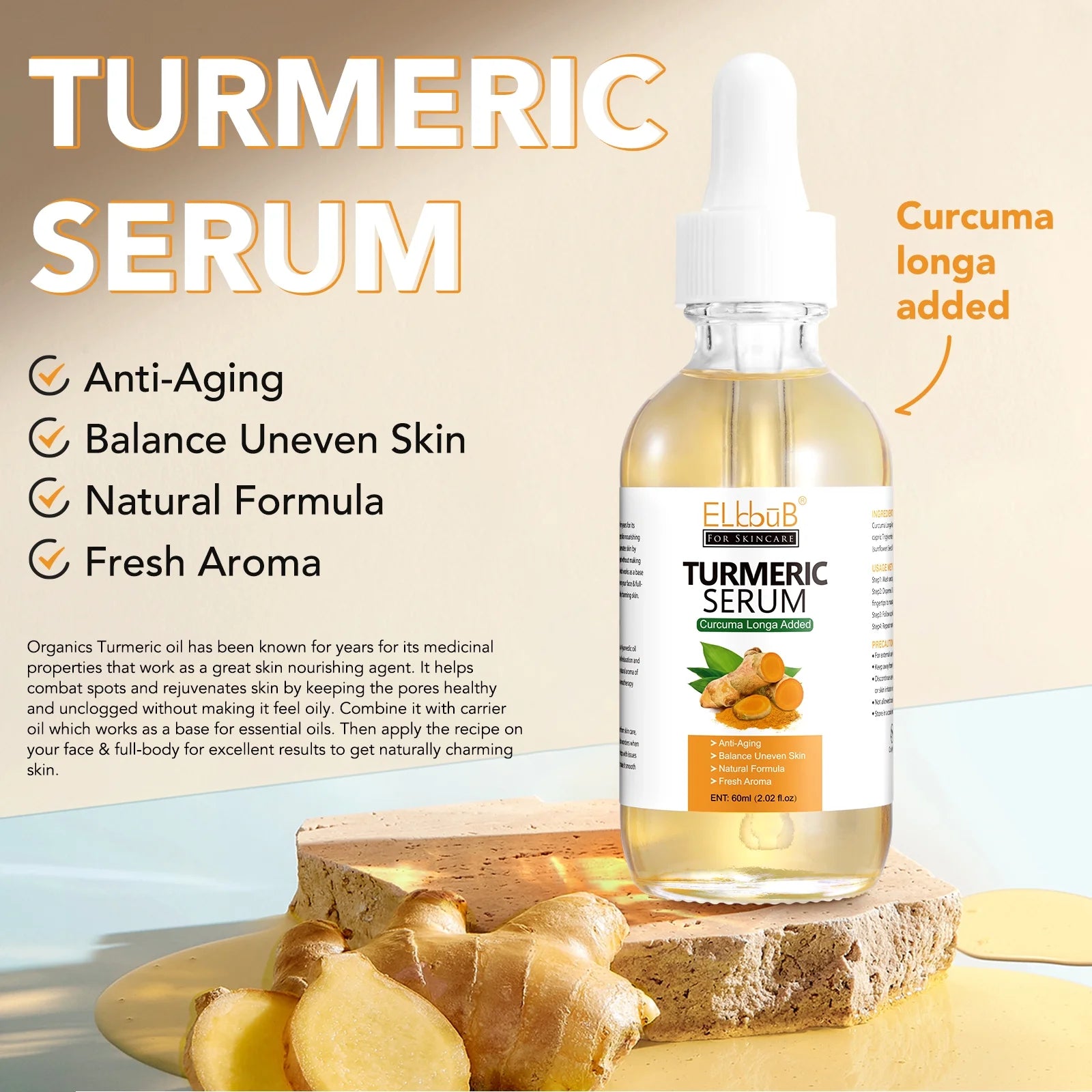 2 Pack Turmeric Oil for Face and Body,Pure Natural Turmeric Essential Oil for Anti-Aging,Balance Uneven Skin & Brightenings Skin(4.04 Oz)