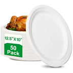 50 Pack 10" X 12.5" Inch Paper Plates, 100% Compostable Paper Plates, Eco-Friend