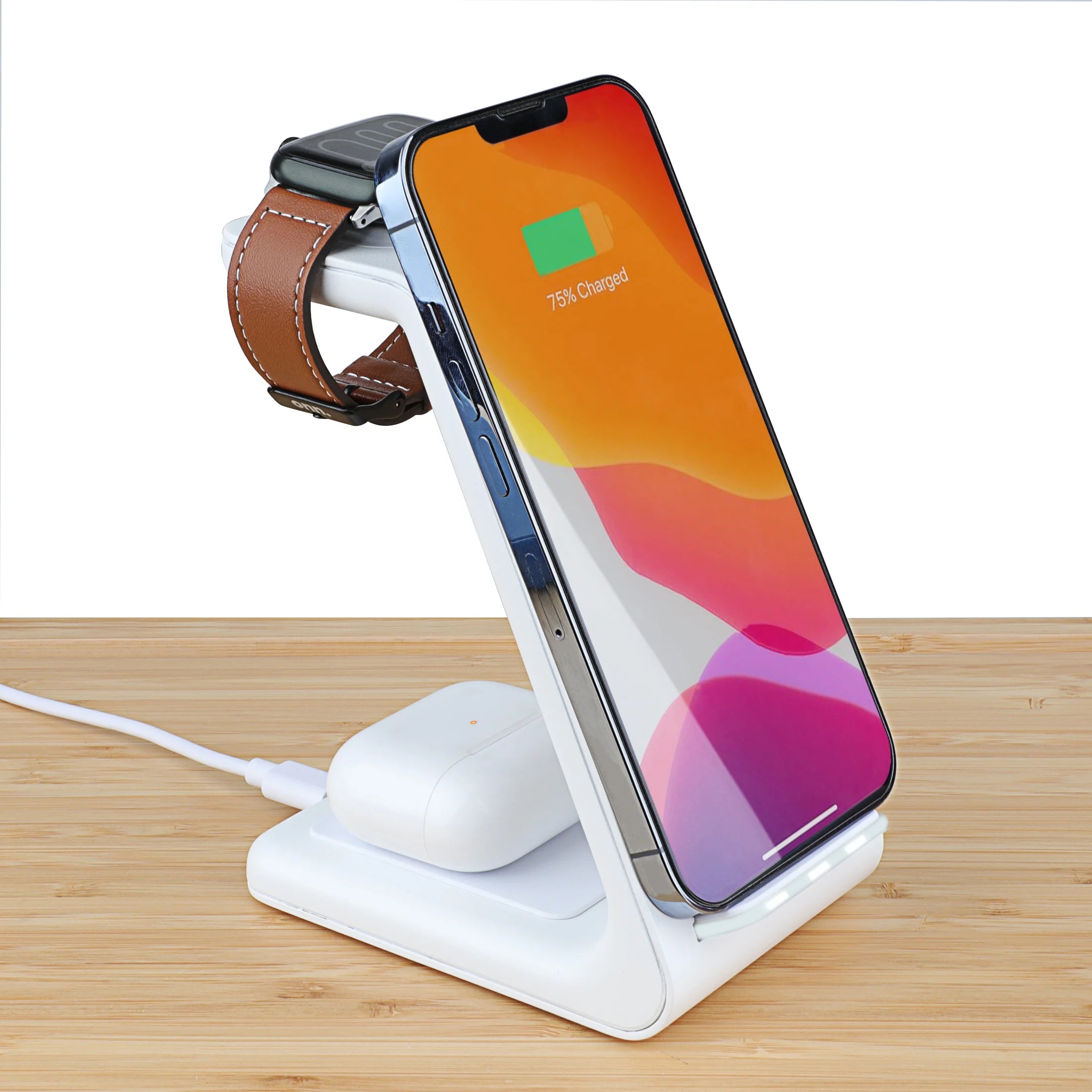 ZSOU 3-In-1 Wireless Charging Stand with Phone, Watch and Earbuds Charger Included, White