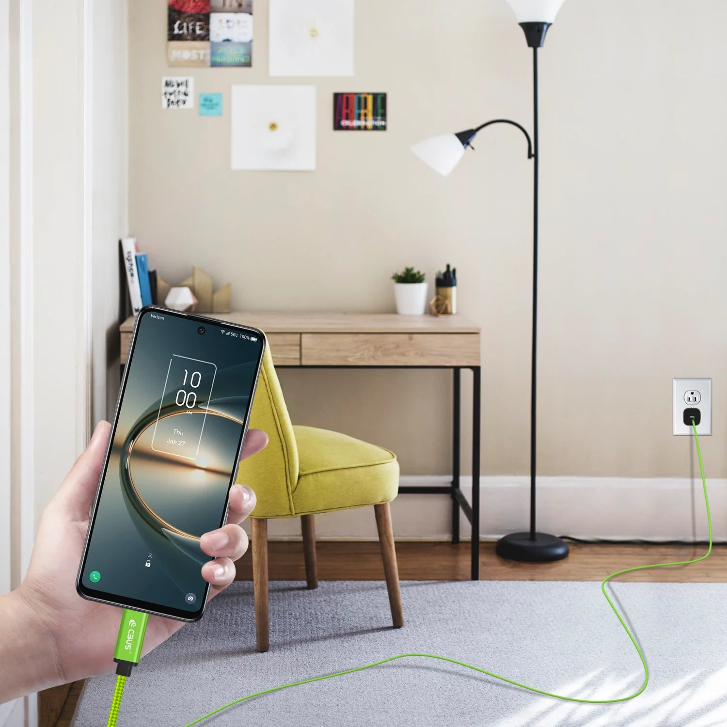 USB-C Charger Block Set, 10 Feet Long Heavy-Duty Fast Charging Cable for Samsung, Motorola, TCL, Ipad Pro, Ipad Air, Google Pixel, Nokia, Android Fast Charger Type C Phone Charger - Green/Black