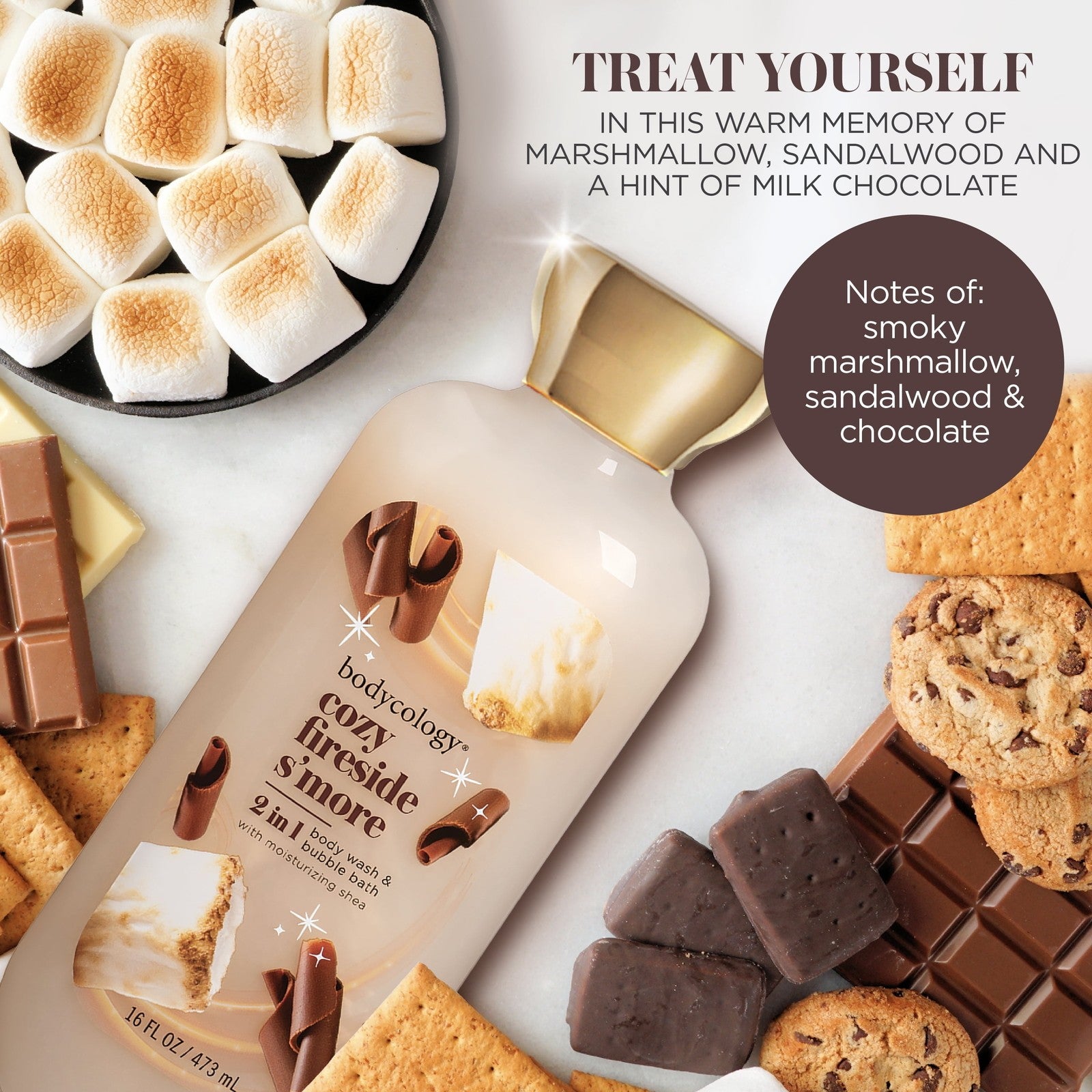 2 in 1 Body Wash & Bubble Bath, Cozy Fireside S'More,16 Oz