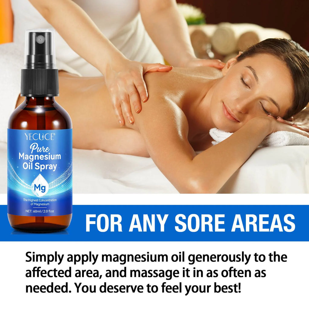 100% Pure & Natural Magnesium Oil Spray, Highly Concentrated Magnesium Oil, Enhances Sleep Quality & Promotes Muscle Relaxation, Easy to Absorb, 60Ml