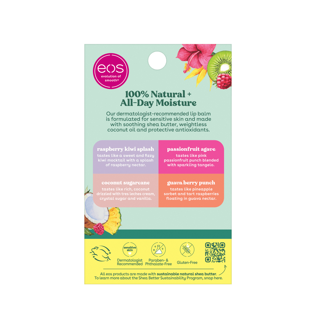 100% Natural Lip Balm- Tropical Variety Pack, 0.14 Oz, Pack of 4