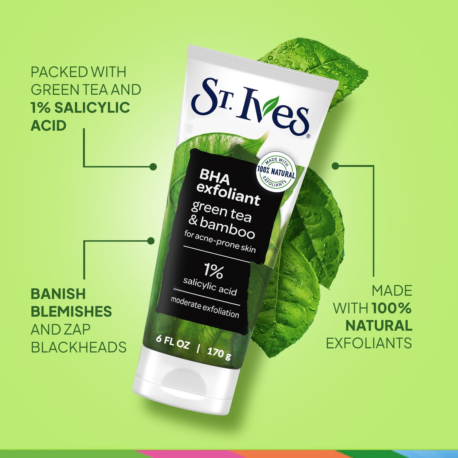 Blackhead Clearing Exfoliating Face Scrub, Green Tea & Bamboo Facial Exfoliator