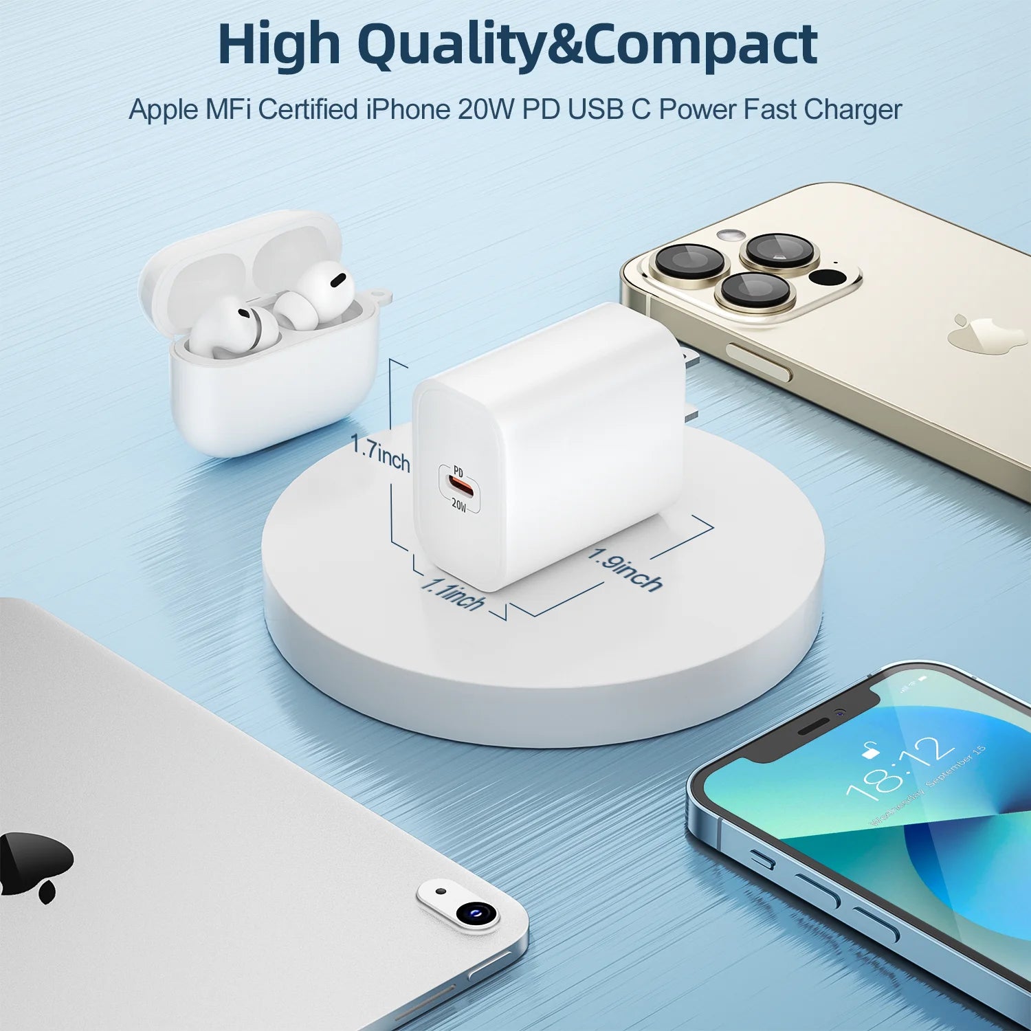 Bkayp Iphone Charger [Apple Mfi Certified] 20W PD USB C Wall Charger with 6Ft Fast Charging Cable Compatible with Iphone 14/13/12/11 White