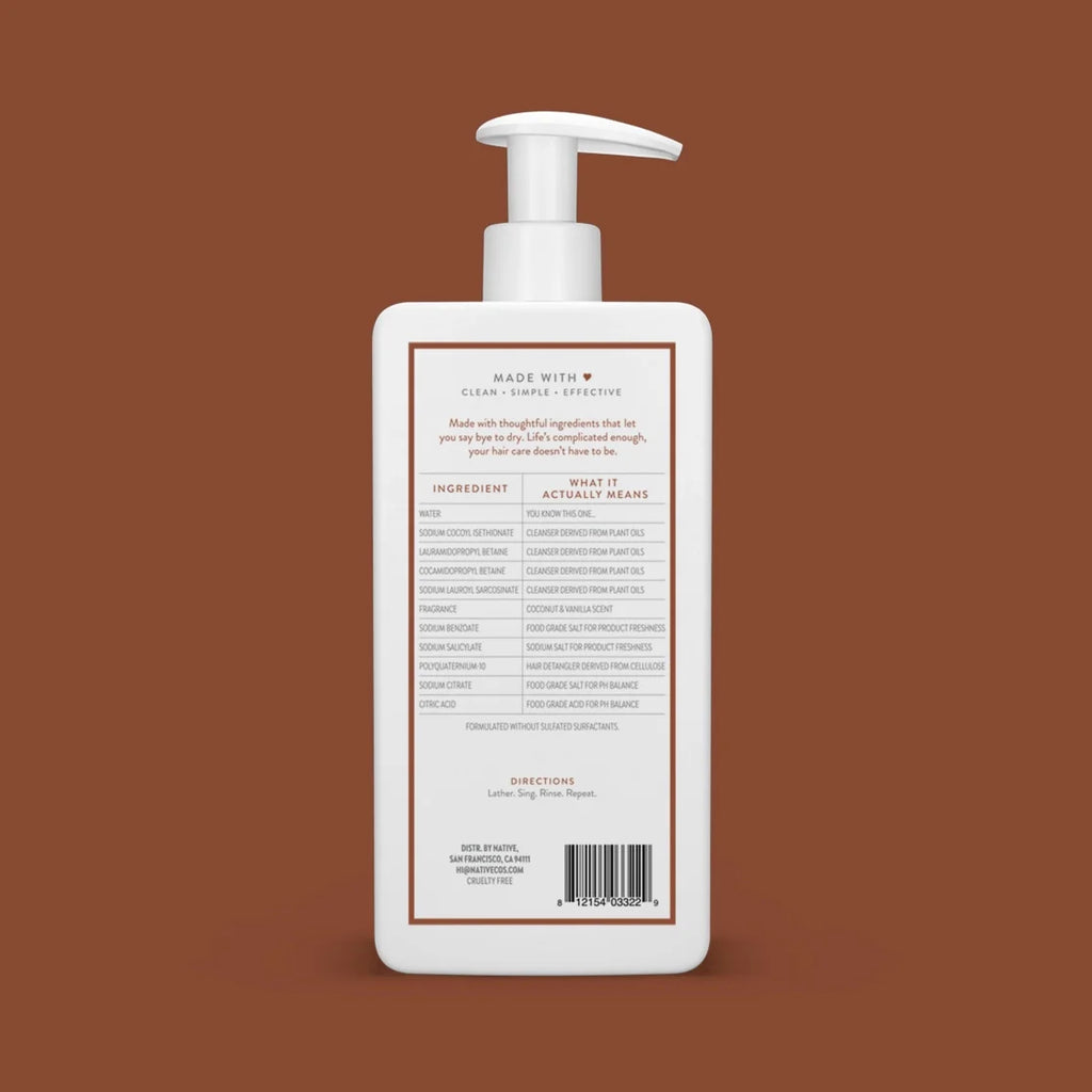 Native Moisturizing Shampoo, Coconut & Vanilla, Sulfate & Paraben Free, 16.5 Oz