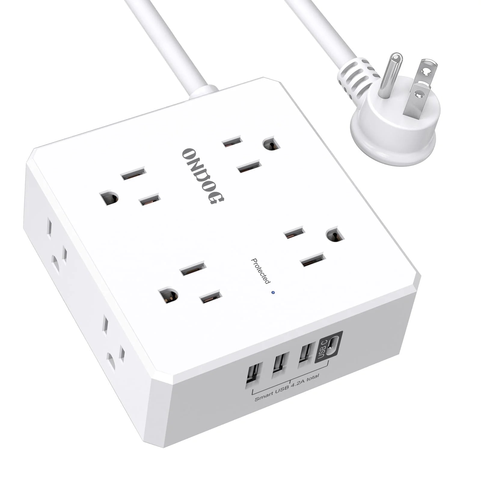 6 Ft Extension Cord Power Strip with 4 USB Ports Widely Surge Protector Outlets