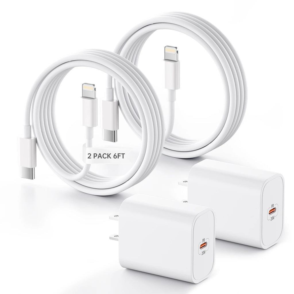 Bkayp Iphone Charger [Apple Mfi Certified] 2 Pack 20W USB C Wall Charger with 6Ft Fast Charging Cable Compatible with Iphone 14/13/12/11 White