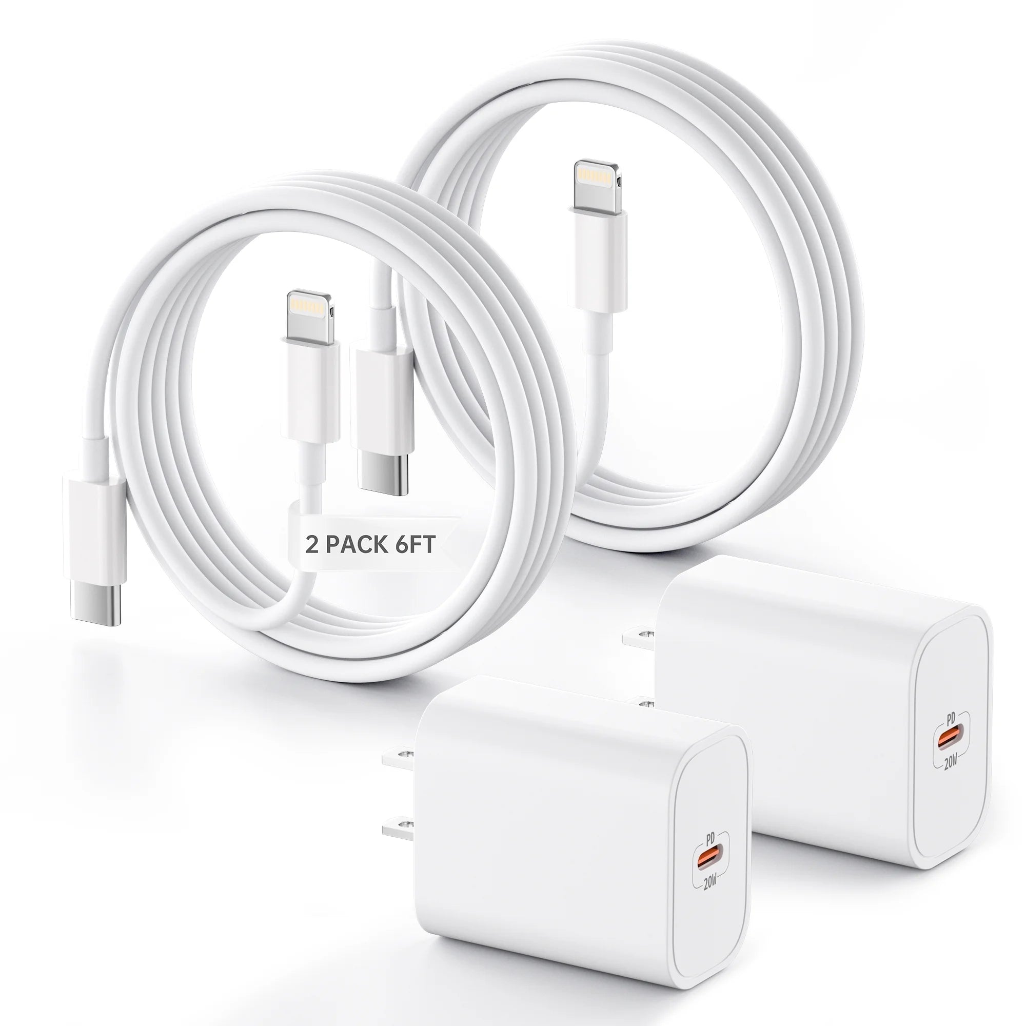Bkayp Iphone Charger [Apple Mfi Certified] 2 Pack 20W USB C Wall Charger with 6Ft Fast Charging Cable Compatible with Iphone 14/13/12/11 White
