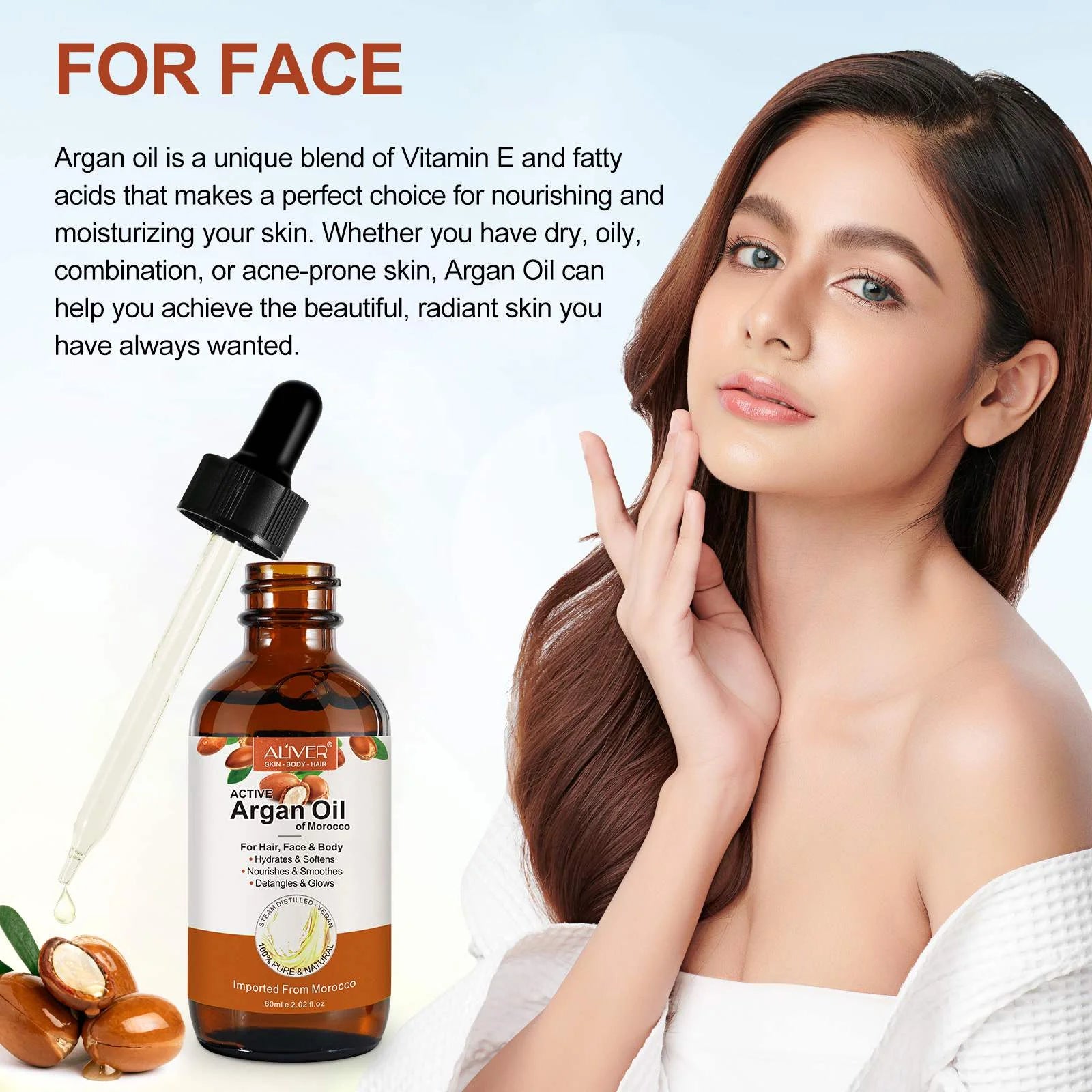 Argan Oil for Hair, Face & Skin from Morocco, Deep Hydration, Nourishes & Smoothes, 100% Pure & Natural, Cold Pressed, Cruelty Free, 2.02 Fl Oz (3Pack)