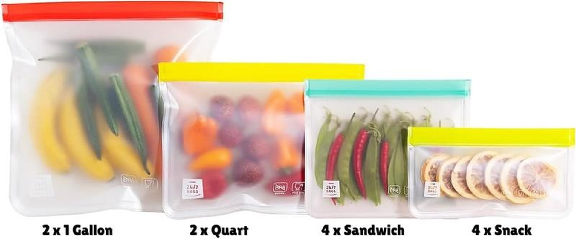 12 Pack Variety Reusable Silicone Bags, Dishwasher Safe, Leakproof, Reusable Fre