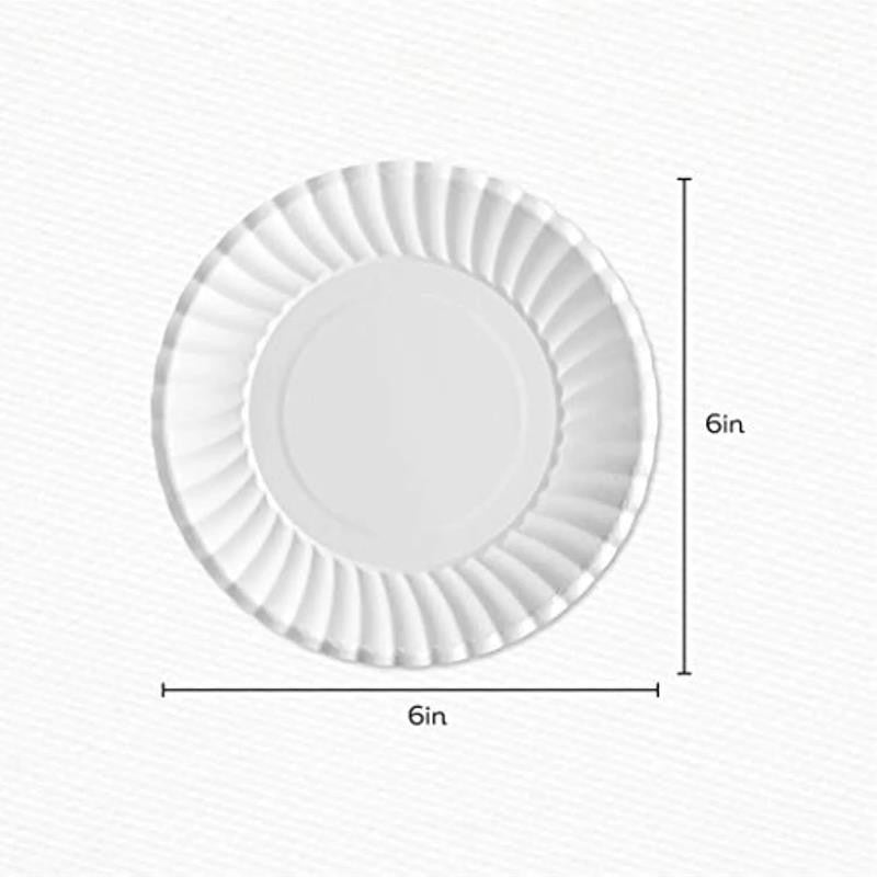 Disposable White Uncoated Paper Plates 6 Inch Pack of 200