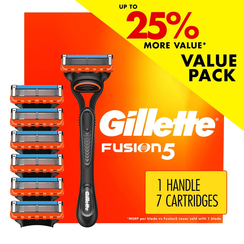 Fusion5 Razor Men 5 Blade Manual Razor ,1 Handle and 7 Blade Refills ,Black