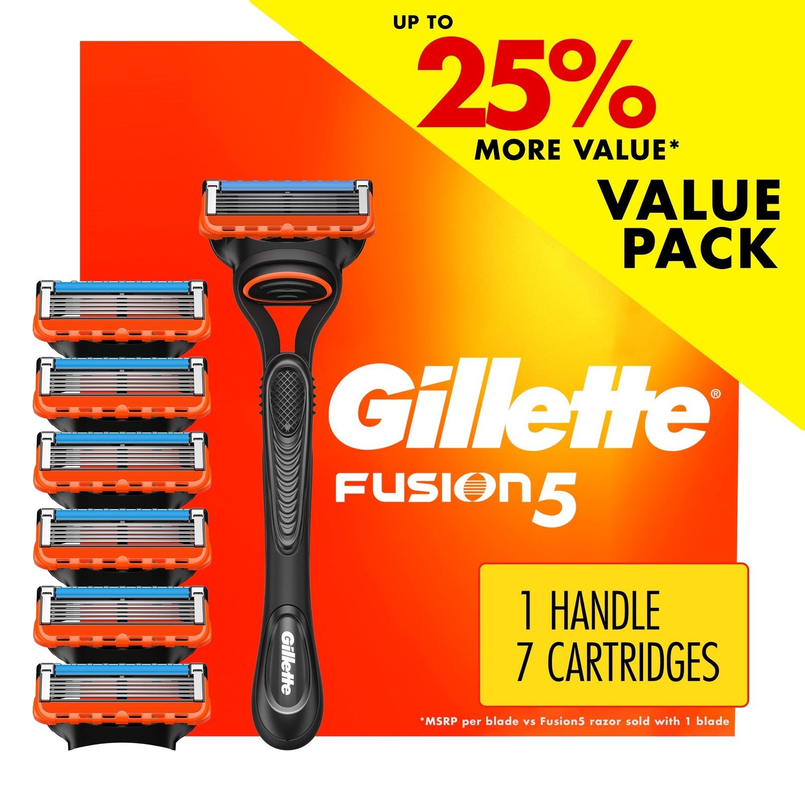 Fusion5 Razor Men 5 Blade Manual Razor ,1 Handle and 7 Blade Refills ,Black