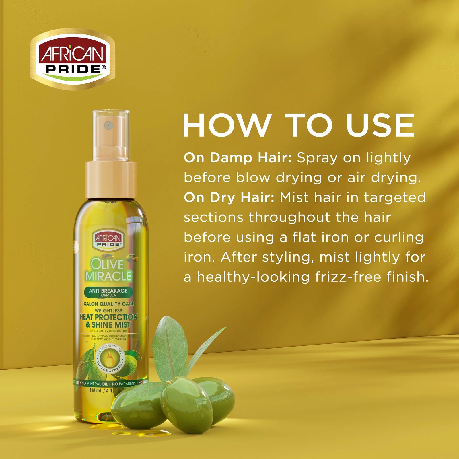 (2 Pack) Olive Miracle Anti-Breakage Heat Protection Shine Mist Hair Spray, 4 F