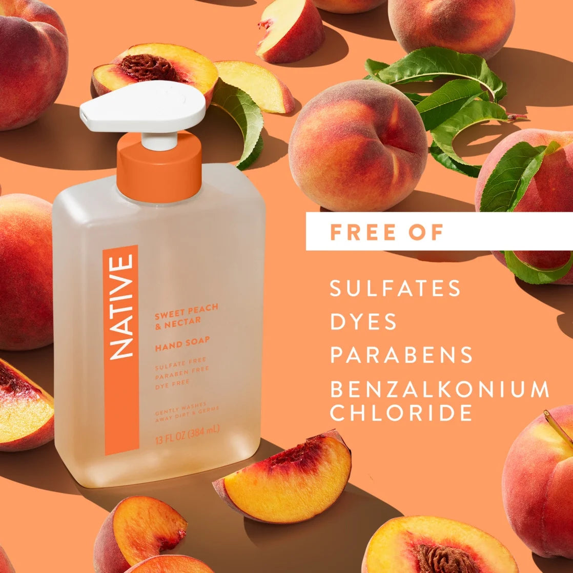 Native Sweet Peach & Nectar Liquid Hand Soap 13 Fl Oz