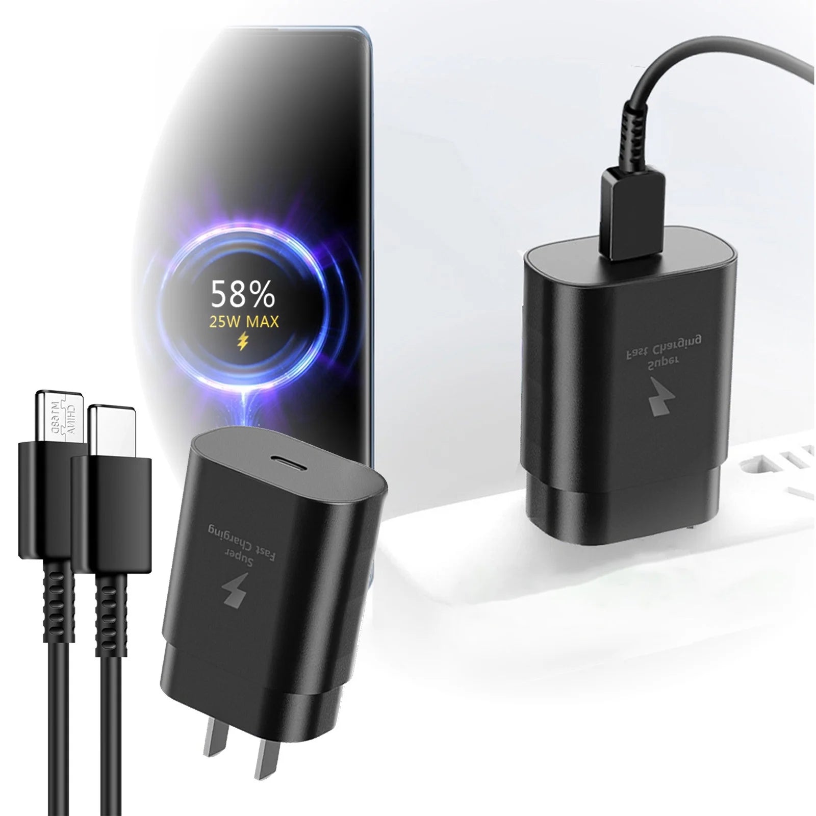25W Fast Charging Phone Charger with 1M - US Specification Efficient Charging Solution for All Devices