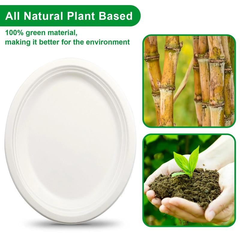 50 Pack 10" X 12.5" Inch Paper Plates, 100% Compostable Paper Plates, Eco-Friend