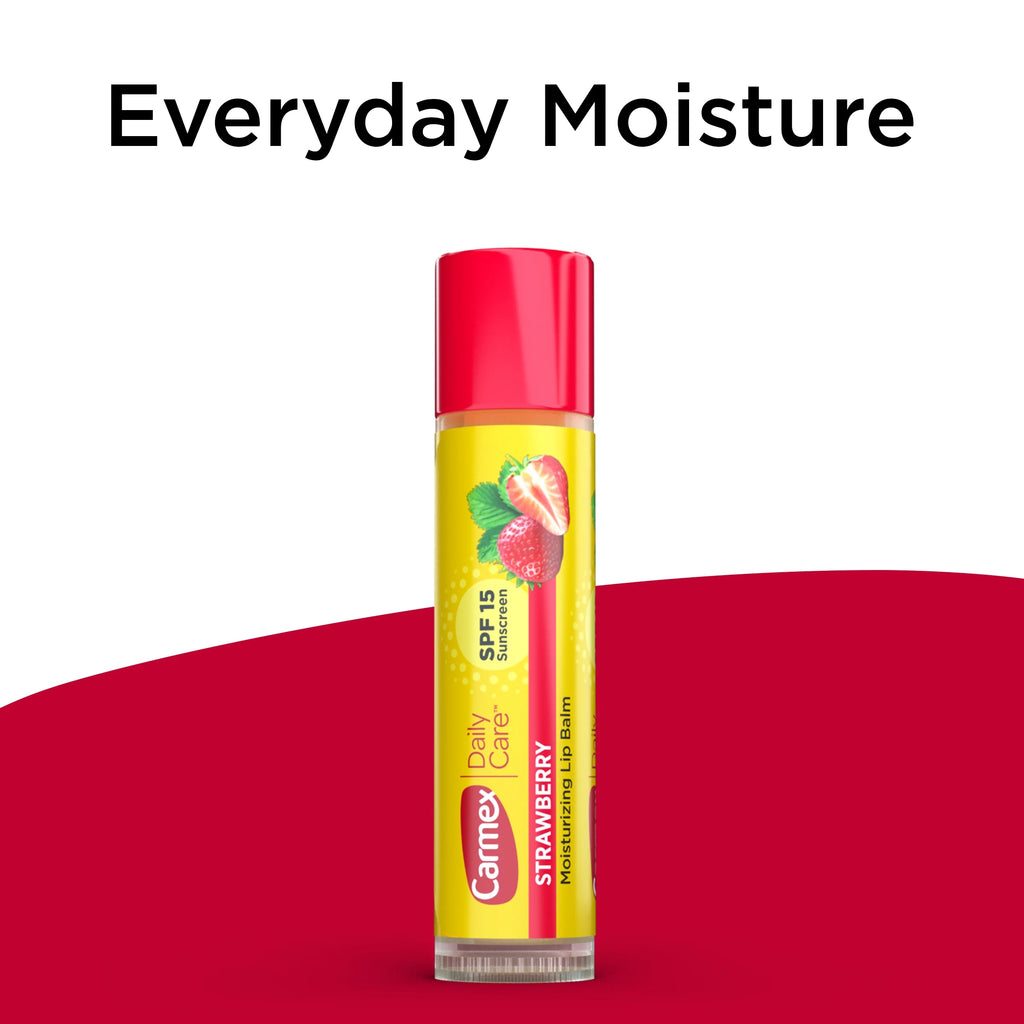 Carmex Daily Care Moisturizing Lip Balm Stick, SPF 15, Strawberry Flavor, 1 Count