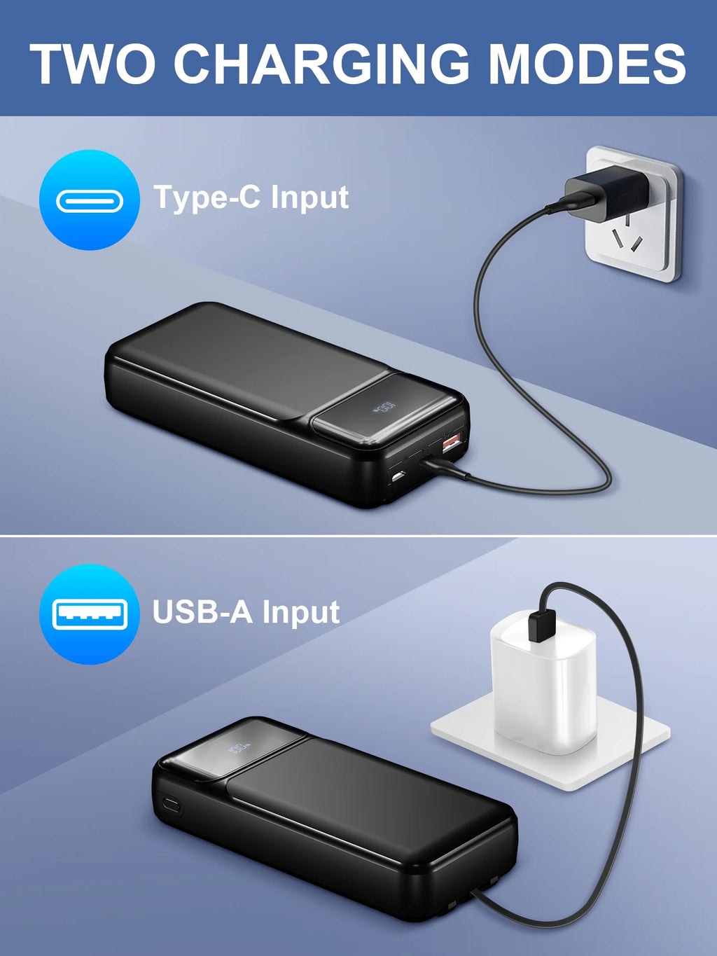49800Mah Power Bank Portable Charger with Built in Cables,4 Outputs 3 Inputs 22.5W Fast Charging with LED Display Battery Pack Compatible for Iphone Charger-Camping,Hiking,Travel Essentials(Black)