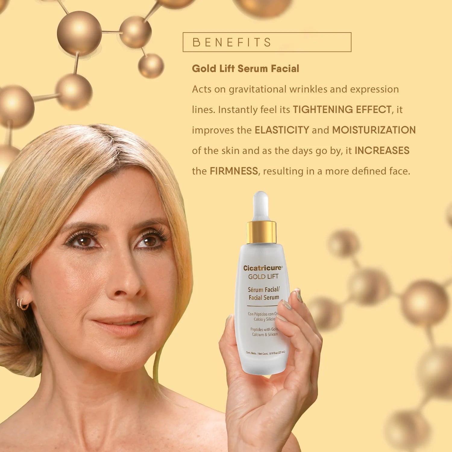 Gold Lift Facial Serum with Lifting Effect, anti Aging Skin Care, Hydrating, 0.9
