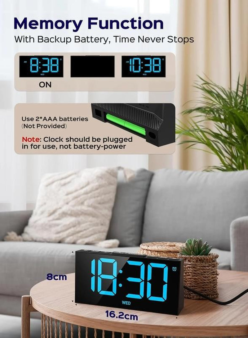 Alarm Clock for Heavy Sleepers, Digital Alarm Clock for Bedroom, Adjustable Brig