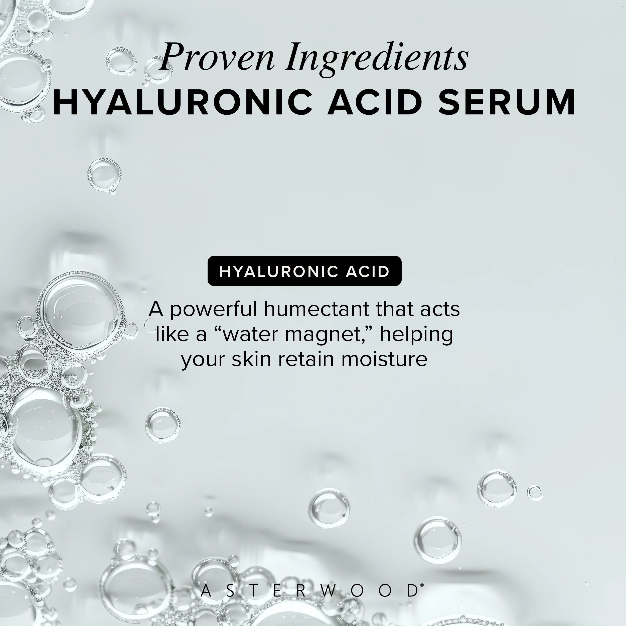 Asterwood Hyaluronic Acid Serum for Face - Plumping, Anti-Aging, Hydrating, Fragrance-Free, 1 Fl Oz