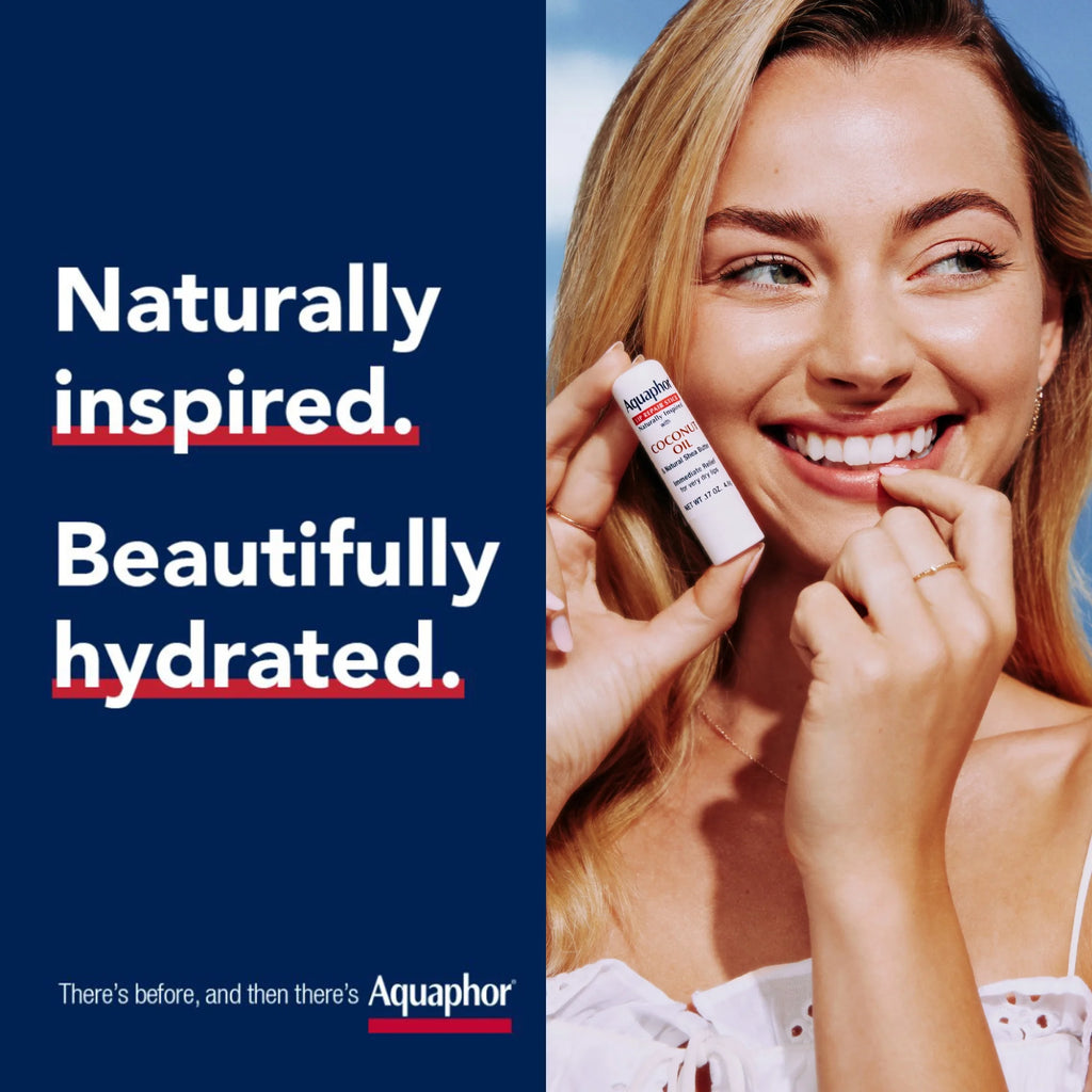 Aquaphor Naturally Inspired Lip Repair Sticks, Lip Balm with Coconut Oil, Pack of Two 0.17 Oz Sticks