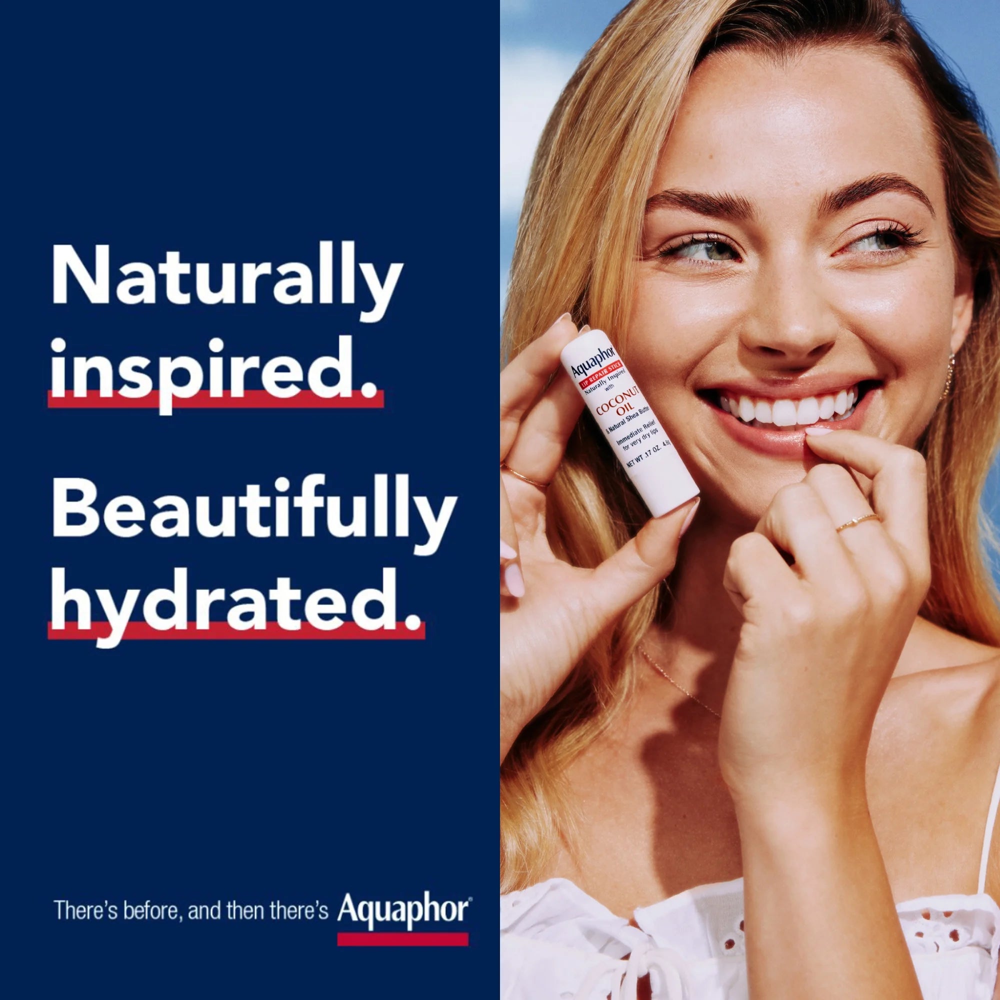 Aquaphor Naturally Inspired Lip Repair Sticks, Lip Balm with Coconut Oil, Pack of Two 0.17 Oz Sticks