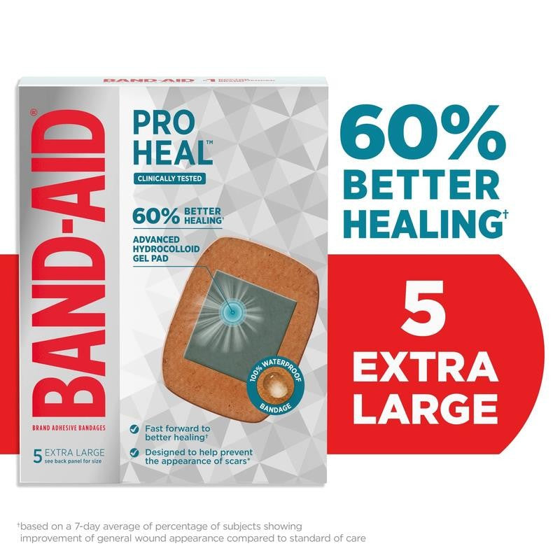 Brand Extra Large Pro Heal Bandages + Hydrocolloid Pads, 5 Count