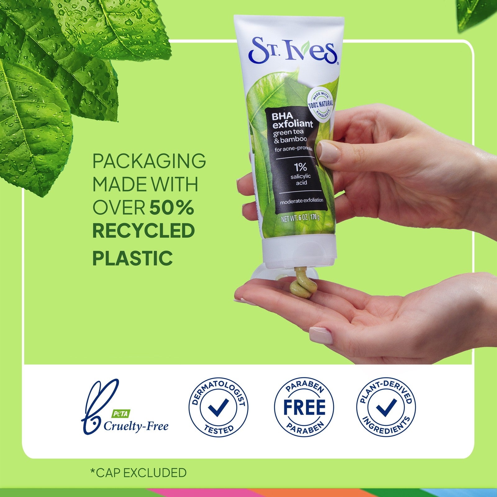 Blackhead Clearing Exfoliating Face Scrub, Green Tea & Bamboo Facial Exfoliator
