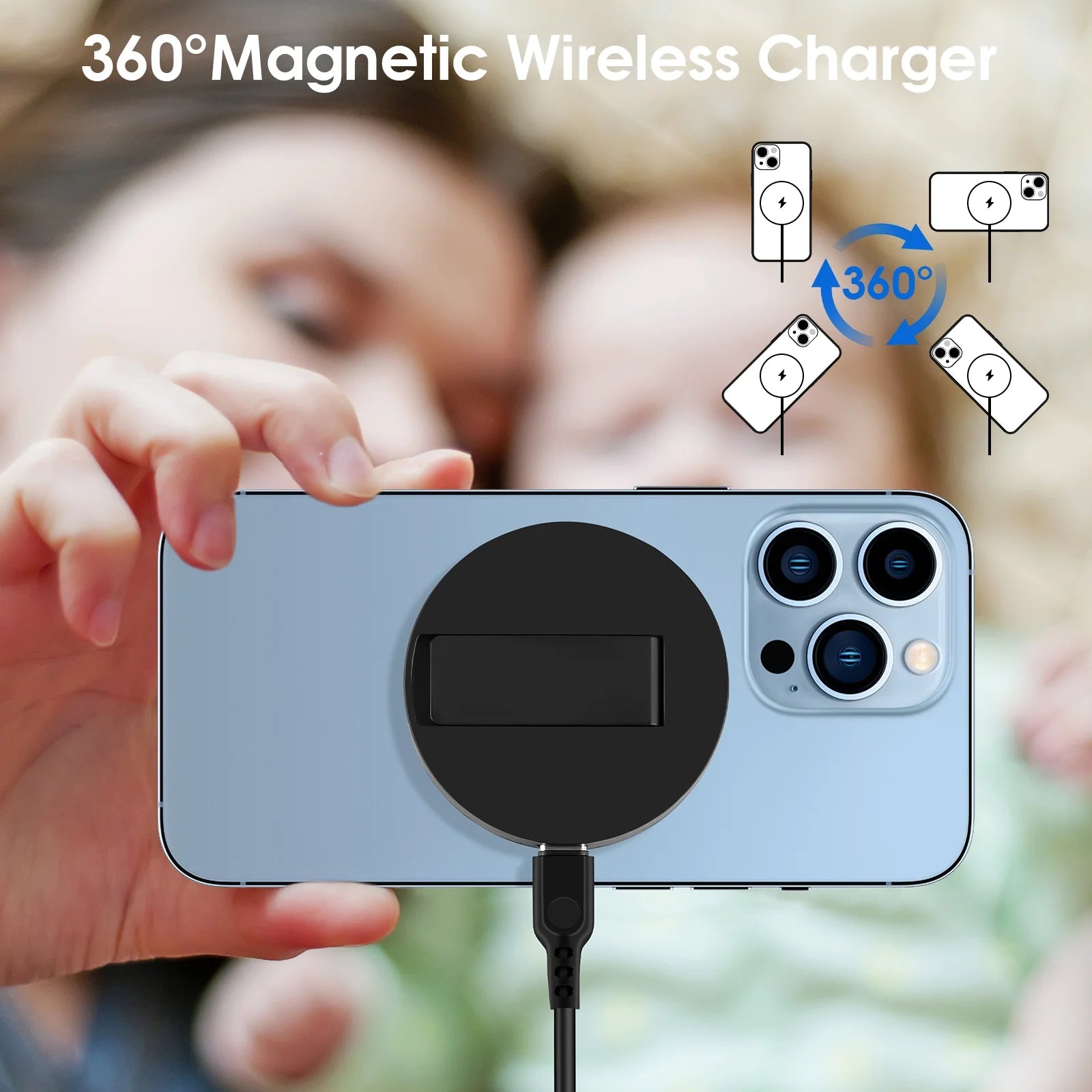 SOLPOWBEN Magnetic Wireless Charger 15W Max Fast Wireless Charging Pad Compatible with Iphone 17/17 Plus/17 Pro Max/16/15/14/13/Se/12 Series (Without AC Adapter) Black
