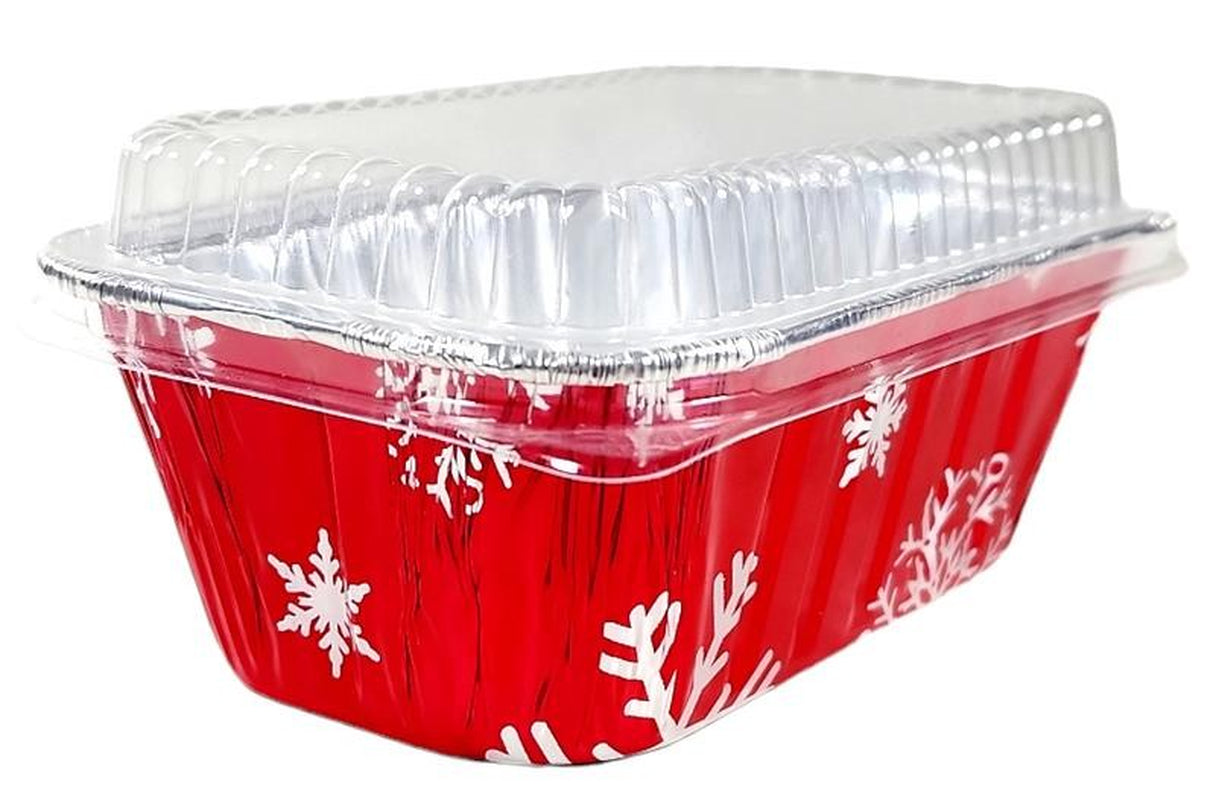 1 Lb. Red Holiday Christmas Snowflake Aluminum Foil Small Mini Loaf / Bread Baki