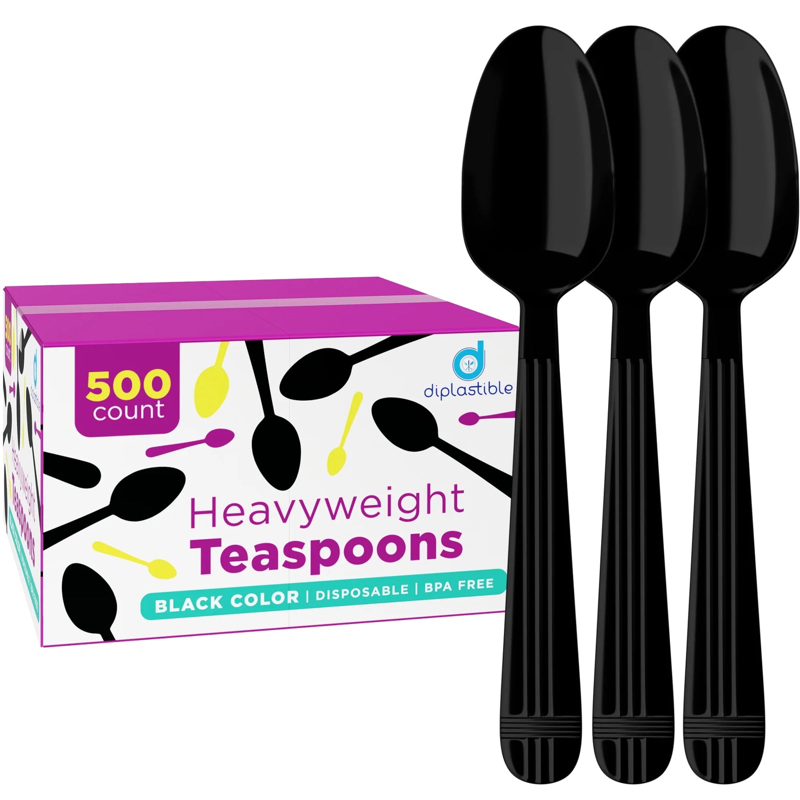 Black Plastic Spoons Heavy Duty - 500 Pack Disposable Tea Spoons - Plastic Cutle
