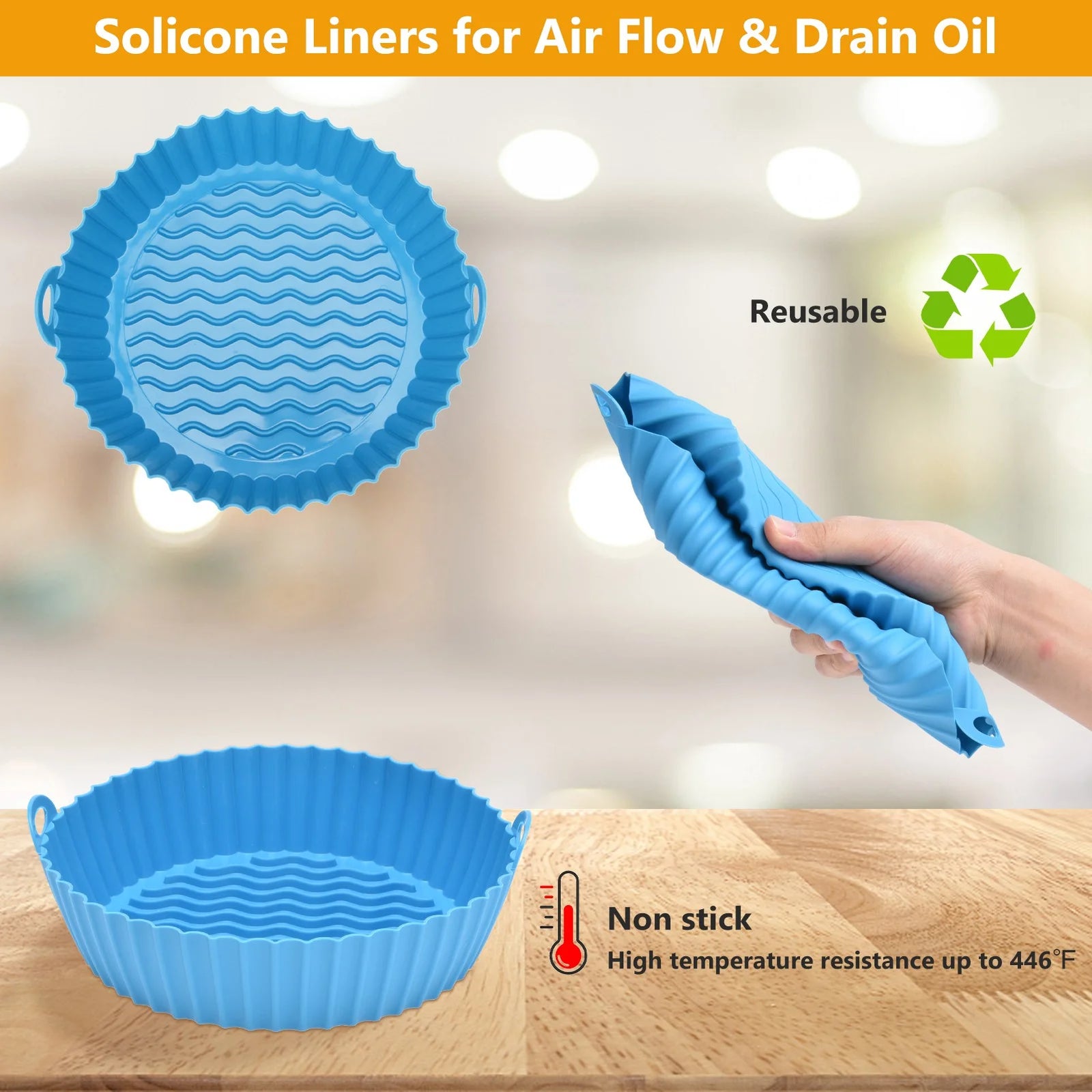 3 Pack Air Fryer Silicone Liners Pot for 3 to 5 QT, Air Fryer Silicone Basket Bo
