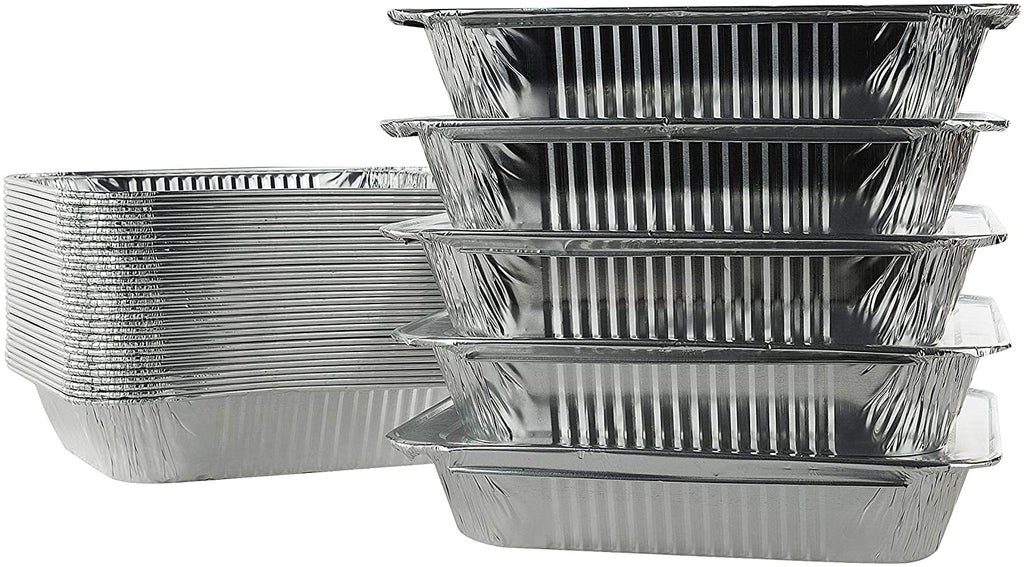25 Pack Disposable Aluminum Foil Half Size Deep with Snap on Foil Lids Default