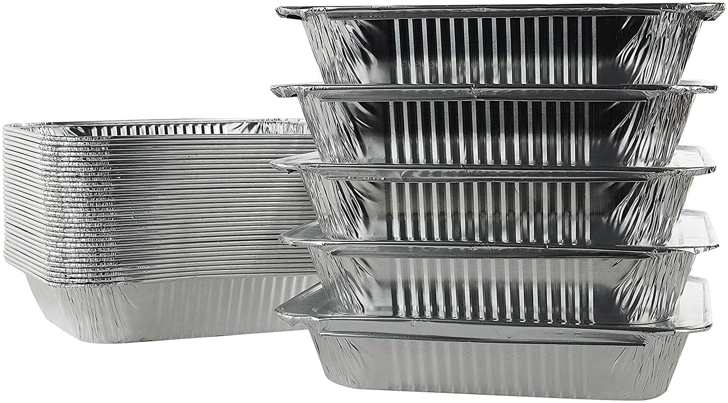 25 Pack Disposable Aluminum Foil Half Size Deep with Snap on Foil Lids Default