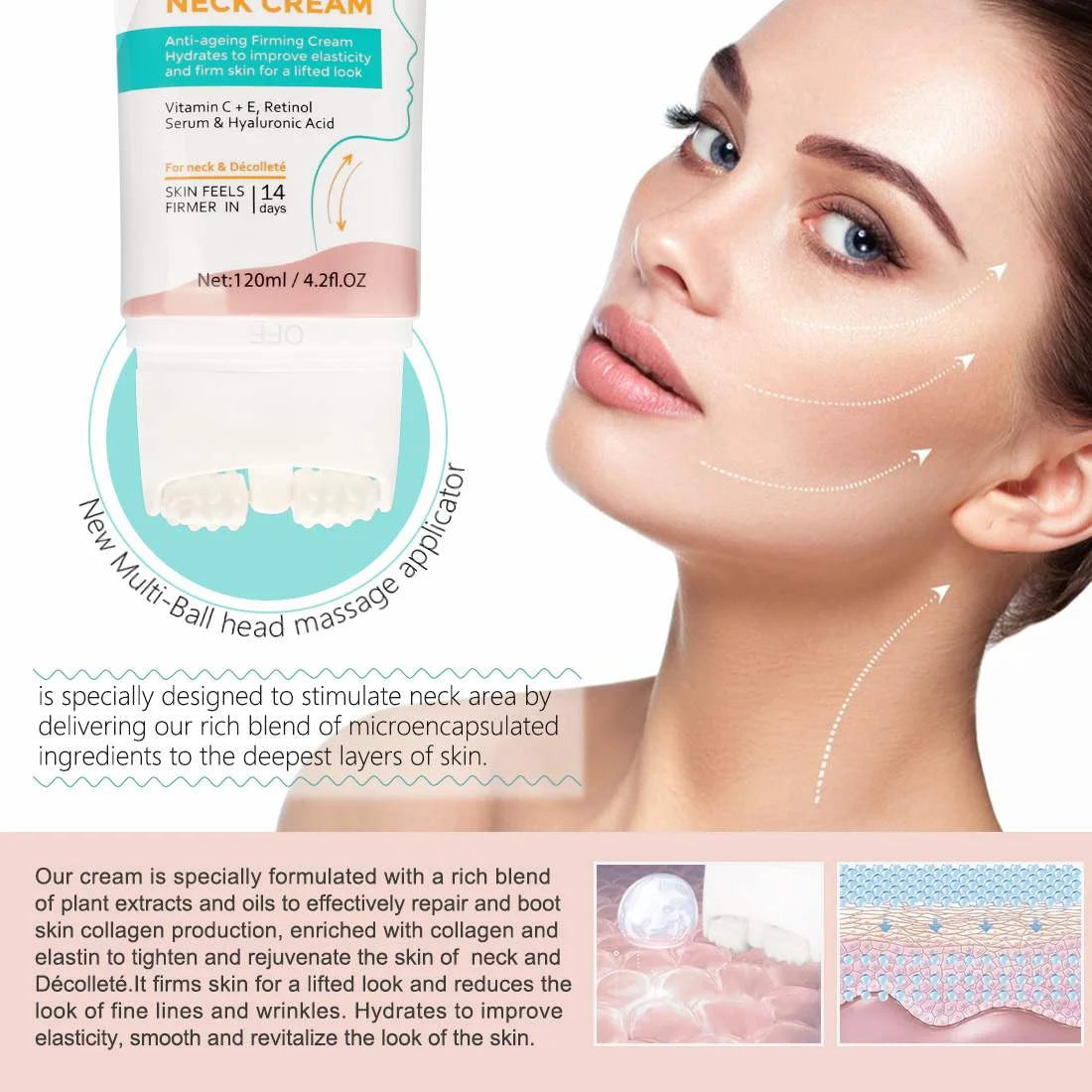Aliver Firming Neck Cream for Crepey Skin Body Care Comfort, Skin Care & Repair for Women and Men, Day & Night Use, 4.2 Fl.Oz (2Pack)