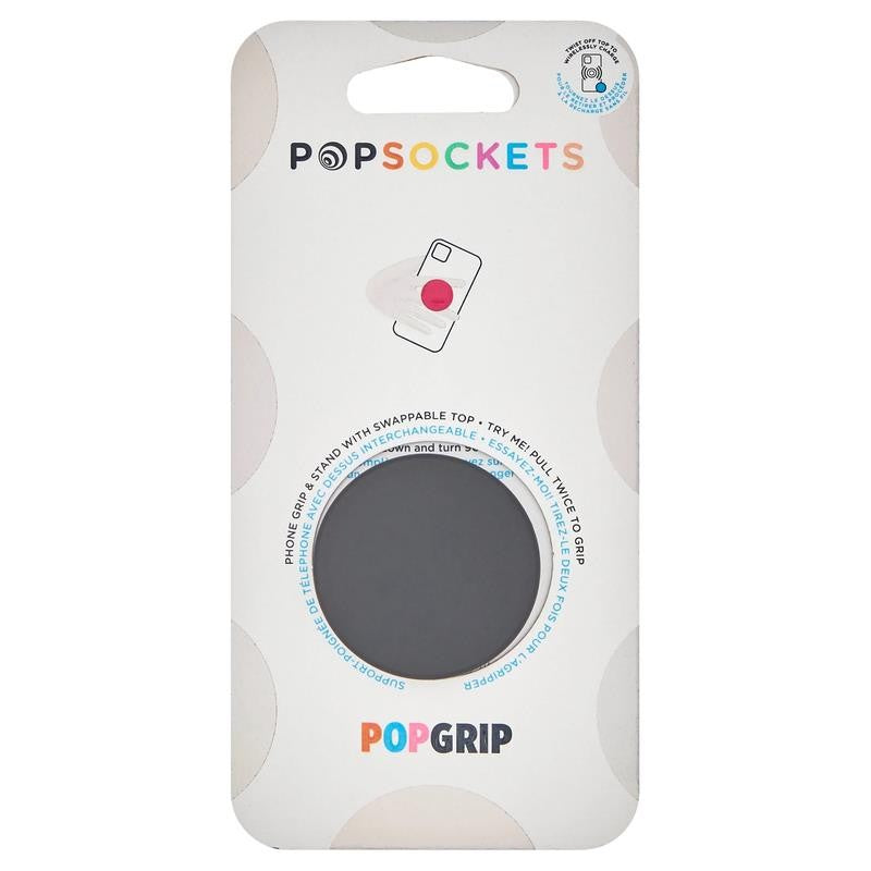 Adhesive Phone Grip with Expandable Kickstand and Swappable Top - Popgrip Black