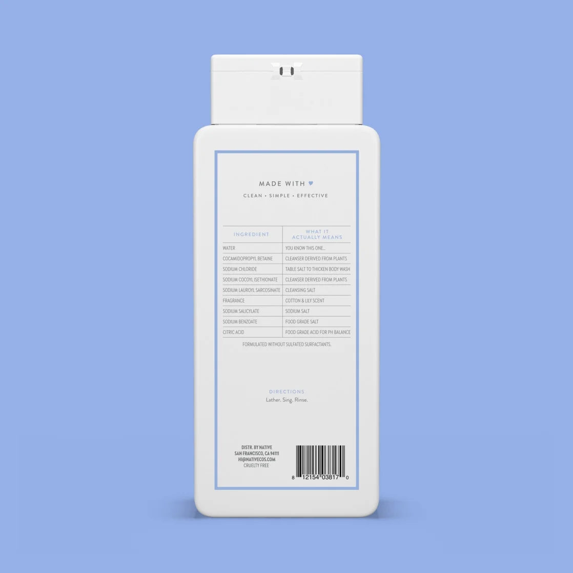 Native Cotton & Lily Body Wash 18Oz