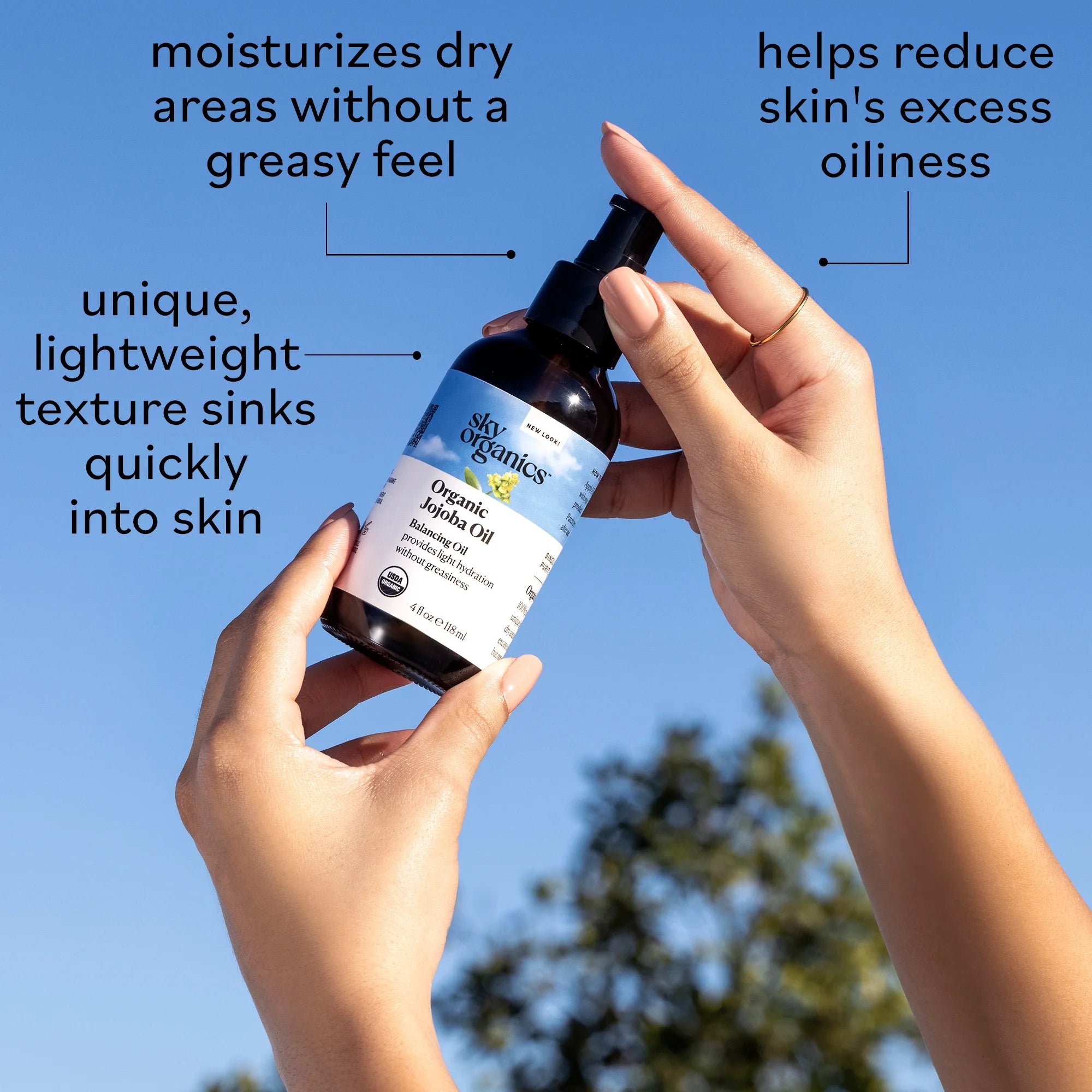 Sky Organics Organic Jojoba Oil for Face, Balancing Oil for Light Hydration & Helps Reduce Excess Oiliness, Suitable for Oily, Combination and Blemish-Prone Skin, 100% Pure & Cold-Pressed, 4 Fl. Oz