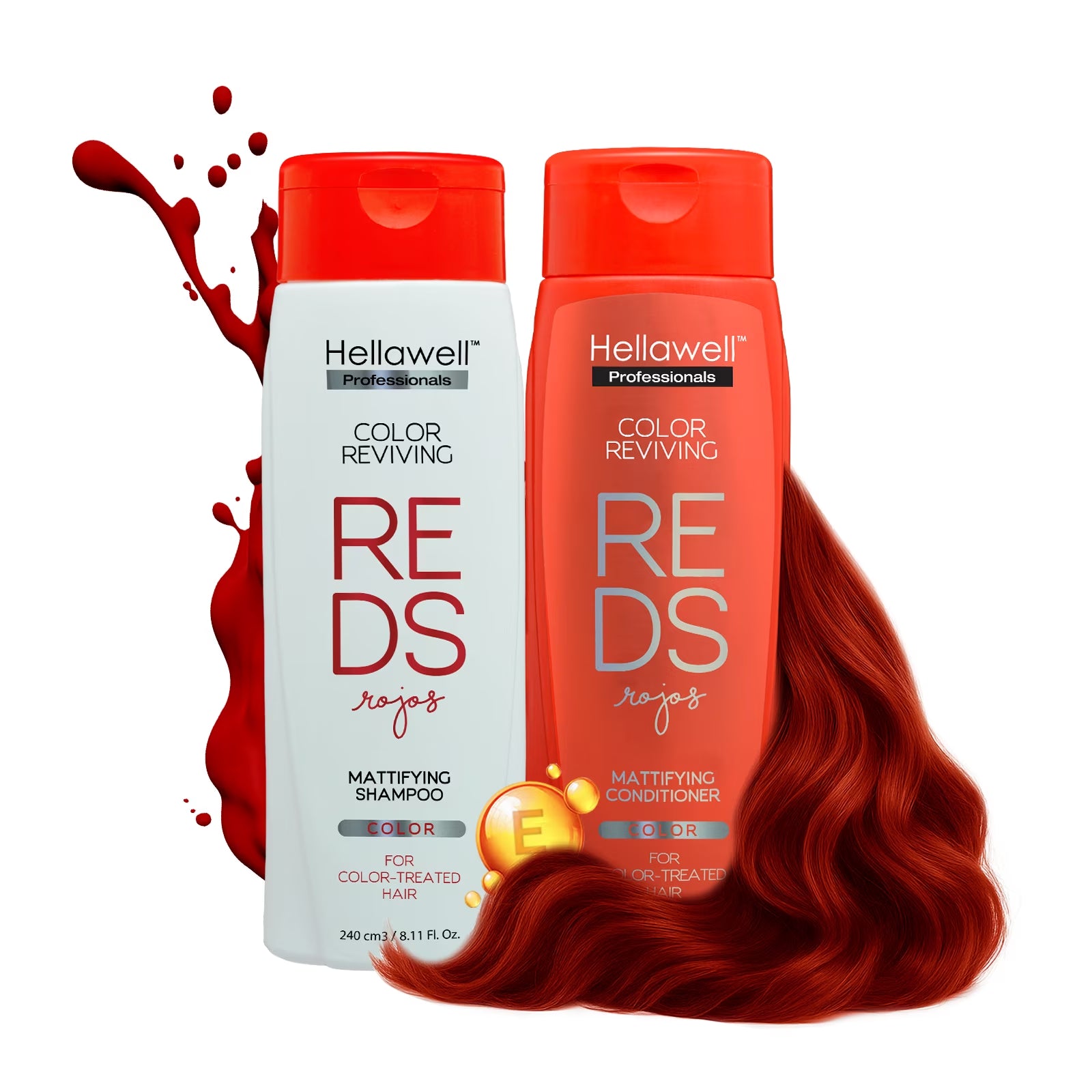 Hellawell Professionals Color Reviving | Color Shampoo and Conditioner Kit for Red Hair | Reds Tones | for an Intense and Brilliant Color | 8.11 Oz/Ea
