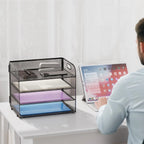 4-Tier Desk Organizer Tray, ,Paper Organizer for Desk,Mesh Desktop File Organizers with Handle