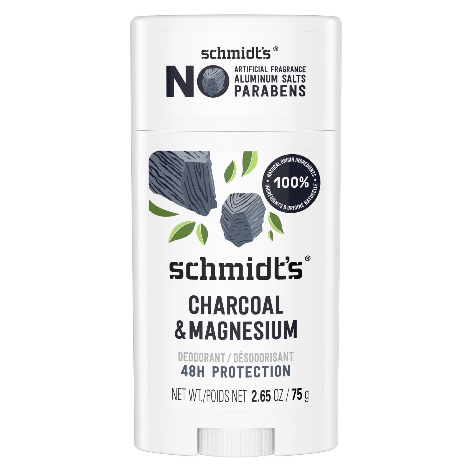 Charcoal & Magnesium 24 Hour Odor Protection, Aluminum-Free Vegan Deodorant, 2.6